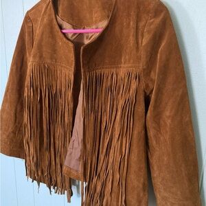 Brown Fringe SZ S  leather cowgirl Jacket beautiful Vintage Western
